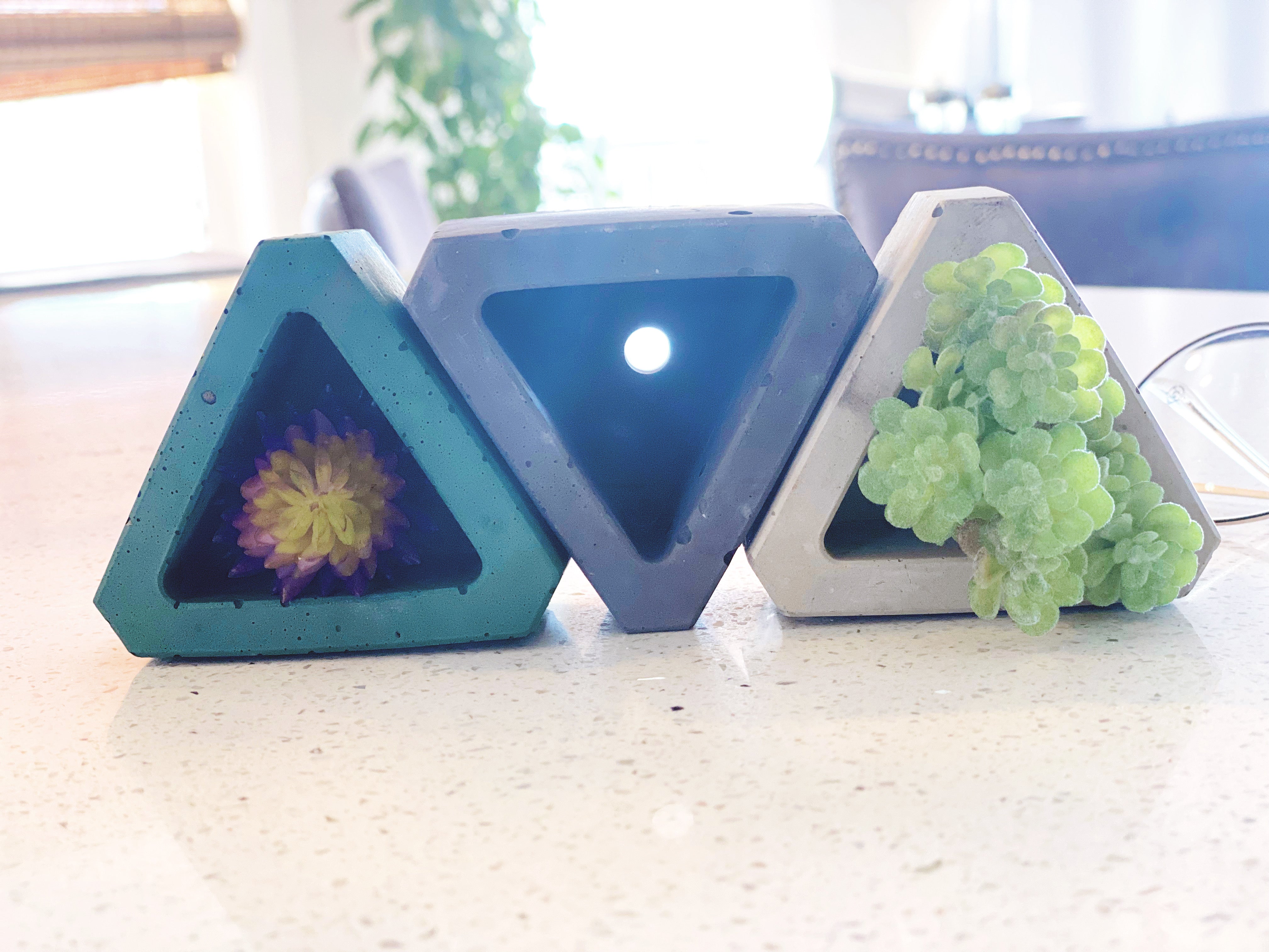 Concrete Triangular Mini Planters and Candle Holders