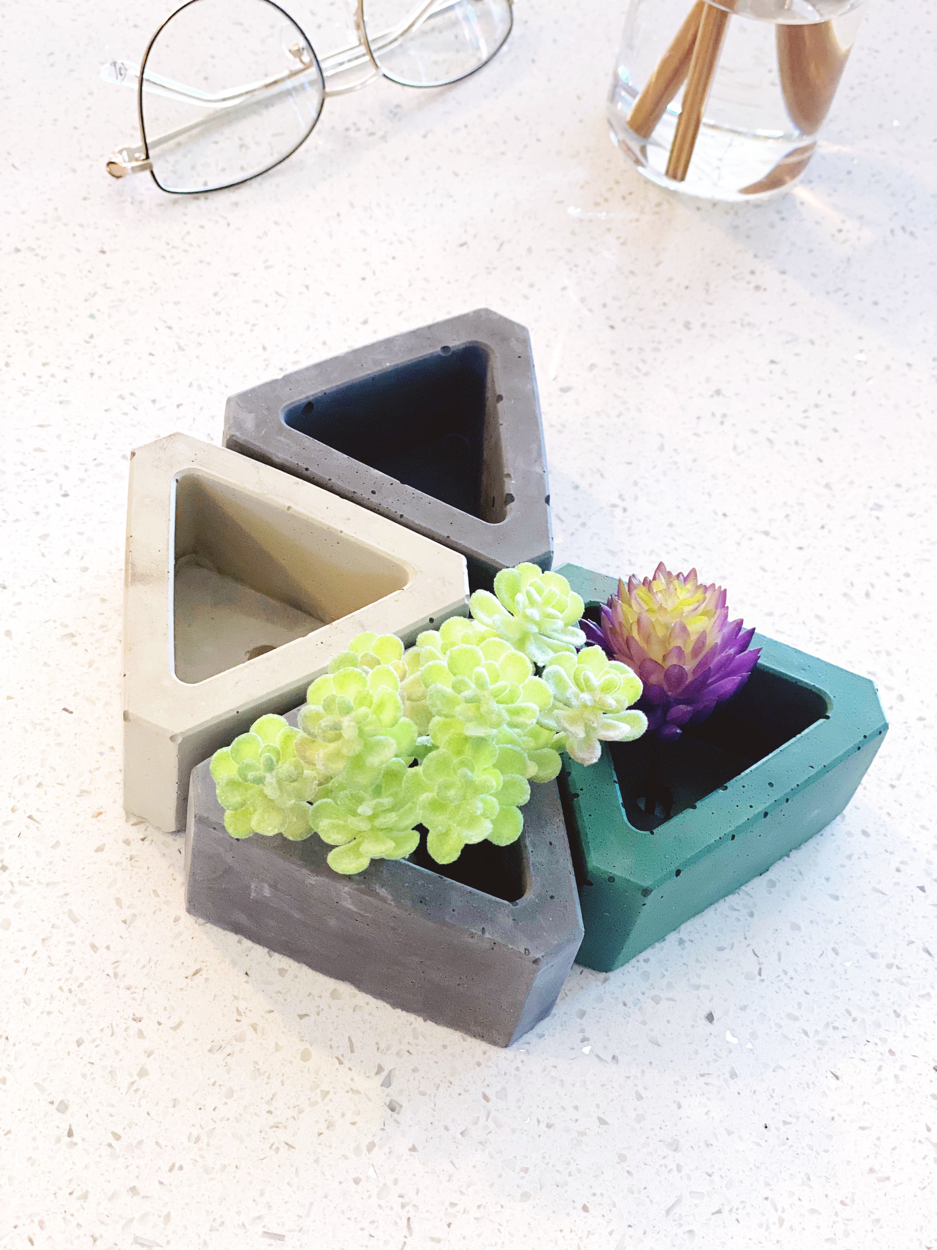 Concrete Triangular Mini Planters and Candle Holders